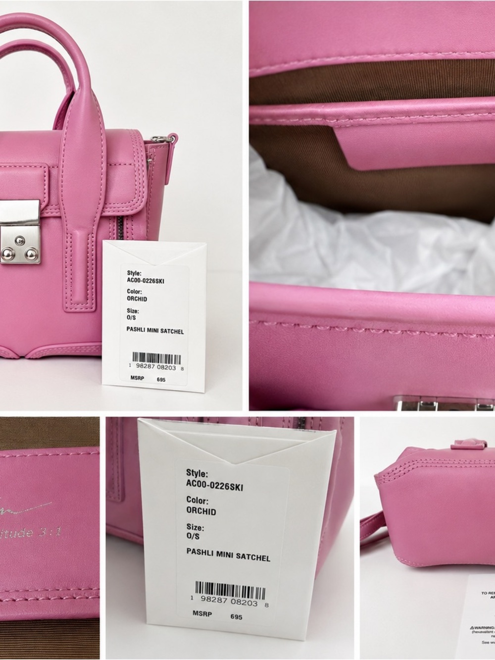 3.1 Phillip Lim Pashli Mini Satchel Orchid Pink Leather Bag NWT $695